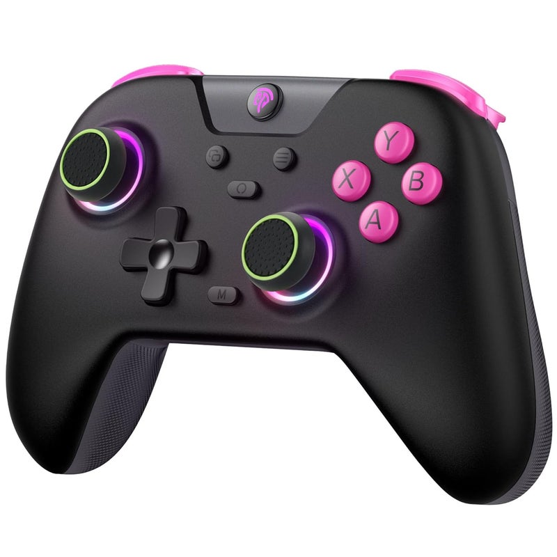 EasySMX وحدة تحكم PC لاسلكية X05 Pro مع مشغلات اهتزاز مزدوجة المرحلة، 2 زر قابل للبرمجة، عصي هول، بطارية 1200 مللي أمبير، معدل استقصاء 1000 هرتز لوحدة تحكم الألعاب للكمبيوتر/سويتش/أندرويد/iOS مع أزرار صامتة (أسود وردي)  - Image 1